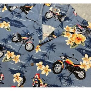 Vtg Pacific Legend Mens Hawaiian Shirt Motorcycles Choppers Size XL Patriotic